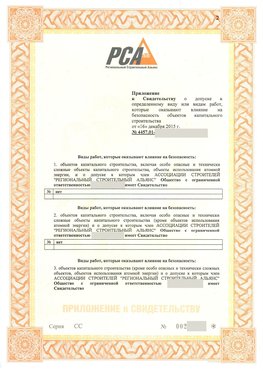 Приложение к свидетельству о допуске к определенному виду или видам работ Санкт-Петербург СРО в строительстве