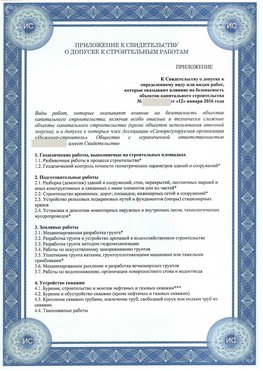 Приложение к свидетельству о допуске к строительным работам Санкт-Петербург СРО в строительстве